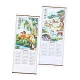 BCOATH 2 Stück Pferde jahr Wandkalender Imitation Rattan Traditioneller Chinesischer Mondkalender Wanddekoration für Zuhause Büro mit Detailliertem Mond Sonnenkalender