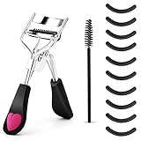 WLLHYF Wimpernzange Kit Professionelle Wimpernzange Metall Make-up-Tool mit eingebautem Kamm Auge mit 10 Ersatz-Nachfüllpads für Frauen Mädchen erhalten dramatisch geschwungenen Wimpern (Schwarz)