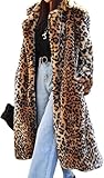 Juankrynord Damen Wintermantel lang modisch Leopardenmuster warm Winter Winddicht Sherpa-Futter Langer Mantel mit Leopardenmuster Plüsch Luxus mit Taschen Windbreaker (Kamel,M)