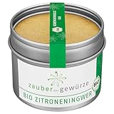 Zauber der Gewürze Bio Zitroneningwer, Zitronen Ingwer Pulver Bio – verleiht Gerichten & Getränken einen Frische-Kick, für Dressings, Marinaden, Currys, Tee, Säfte, Cocktails, 65 g