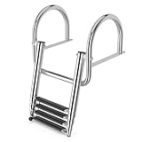 SOARS Poolleiter klappbar, 4 Stufen Bootsleiter Edelstahl, Teleskop Badeleiter mit Handläufen & rutschfesten Stufen, Edelstahlleiter bis 227 kg belastbar, Deckleiter Heckbefestigung