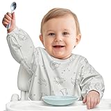 URMYWO Lätzchen mit Ärmeln Baby Mess Proof - Maschine Waschbar & Wasserdicht 6-24 Monate für Baby Led Weaning, Lätzchen zum Stillen, für Babys (Kleiner Dinosaurier)
