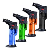 4 Stück Flambierbrenner, Küchenbrenner Crème Brulée Brenner, Bunsenbrenner mit Sicherheitsschloss, Nachfüllbar Gasbrenner für Küche, Gebäck, Desserts, Camping, Grillen (Butan Inbegriffen)