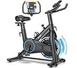 Heimtrainer Fahrrad, SLUNSE Leises Hometrainer Ergometer mit APP Verbessertem LCD-Monitor, Spinning Bike Indoor mit Verstellbarem Widerstand, Fitnessbike bis 180KG für Kardio-Training zu Hause