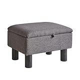 Aibiju Kleiner Pouffe-Fußhocker mit Stauraum, Leinenstoff-Pouf mit Holzbeinen, Schuhwechselhocker für Wohnzimmer und Schlafzimmer, Dunkelgrau, YD-JD1363