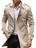 Oanviso Herren Lang Wintermantel Klassisch Elegant Business Trenchcoat Windbreaker Outwear Übergangsjacke Mit Gürtel Jacken Große Größe Parka Mantel mit Taschen A Khaki L