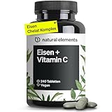 natural elements Eisen mit 40mg natürlichem Vitamin C – 240 vegane Eisentabletten – mit natürlichem Vitamin C aus Acerola – Chelat-Komplex (Eisenbisglycinat) – hochdosiert, ohne unnötige Zusätze