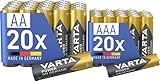 VARTA Batterien Mischpack 40 Stück, AA 20 Stück + AAA 20 Stück, Power on Demand, Alkaline, Vorratspack in umweltschonender Verpackung, leistungsstark, Made in Germany