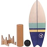 valuents Balance Board aus Holz in Surfboard Form inkl. Rolle für Neuromuscular Response Training +Plus: Halterung & Ball