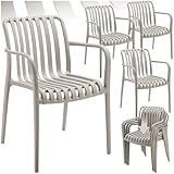 tectake® Gartenstühle stapelbar, Gartenmöbel Set, Balkon Möbel, Bistro Set, Sessel, Outdoor Möbel, Balkonmöbel, Terrassenmöbel - Taupe, 4er Set