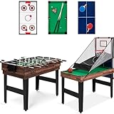 5 in 1 Multi Sport Spieltisch, Combo Spieltisch für Kinder Billardtisch, Kickertisch, Tischtennistisch, Air Hockey und Basketball mit allem Zubehör Großes Geschenk für Kinder (4ft, 1.2m)