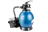 HST Poolfilter Sandfilter bis 35.000 Liter mit Leis Profi Poolpumpe 8000 Liter/Std 350 W mit Vorfilter Sandkessel 5-Wegeventil Bodenplatte viel Zubehör Komplettset geeignet für Sand Filterbälle Glas