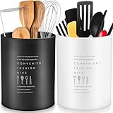 Gicare 2 Stück Küchenutensilienhalter, Behälter für Küchenutensilien, Utensilienhalter Küche, Moderner Besteckhalter, Aufbewahrung Küchenutensilien für Arbeitsplatte Küchenhelfer (Mattschwarz+Weiß)