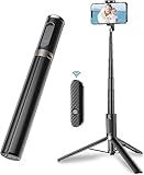 TONEOF 152CM Selfie Stick Stativ, Ausziehbar All-in-1 Handy Stativ aus Aluminium mit Kabelloser Fernbedienung und 9 Teleskopstange,Drehbar Handyhalter für iPhone/Android-Schwarz