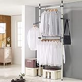Youyijia Teleskop Garderoben System mit 2 Kleiderstangen Kleideraufbewahrungssystem Regalsystem Kleiderständer Flache Wand Regalsystem ohne Bohren Weiß