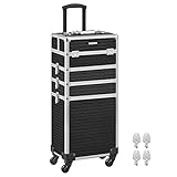 SONGMICS Kosmetikkoffer, Trolley, 4-in-1 Schminkkoffer, extra groß, Friseurkoffer, 34 x 24 x 79,3 cm, abschließbar, Make-up Koffer, 360° drehbare Rollen, für Reisen, Geschenkidee, schwarz JHZ015B01