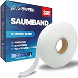 GIBWERK Saumband zum Aufbügeln Waschfest | 60 GSM | Extra Stark | 30 Meter x 20 mm | Waschfest und Selbstklebend | Bügelvlies für Vorhänge Gardinen und Textilien | Bügelband für Hosen | Nahtband