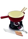 Beka Gußeisen Fonduetopf für 6 Personen, Käse-Fondue, Induktionsgeeignet, Gusseisen, 2L, Rot, Authentisches Fondue Set, Inklusive 6 Fonduegabeln Und Brenner