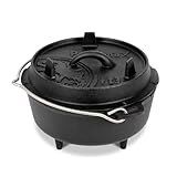 Petromax Feuertopf ft3 - Dutch Oven aus Gusseisen für Kochen und Backen - mit Deckel, Henkel und Standfüßen - Gerichte für 1 bis 3 Personen - 1,6 l