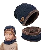 OUOQI Kinder Beanie Mütze Loop Schal Set, Kinder Wintermütze Beanie Hut, Kinder Wintermütze, Strickmütze Loop Schal, Schlauchschal Warme Wintermütze Strickmützen für Herbst Winter Frühling