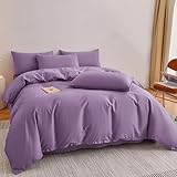 VENIES Bettwäsche 150 x 200 cm Einzelbett Bettbezug aus 100% Baumwolle bettwäsche Sets mit Reißverschluss, weiche und komfortable lila