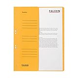 Original Falken 50er Pack Ösenhefter. Made in Germany. Aus Recycling-Karton mit halbem Vorderdeckel und kaufmännischer Heftung für DIN A4 gelb Hefter Sammelmappe Blauer Engel