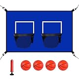 Basketballkorb mit Trampolin – Tragbarer Basketballkorb | wasserdichte und strapazierfähige Netzbefestigung | Doppel-Basketballkorb mit Trampolin für den Außenbereich | Sportspielzeug für Kinder P