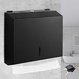 Papierhandtuchspender Wandhalterung, Edelstahl Handtuchspender Abschließbar, Große Kapazität, Multifold Z/N-Falz Edelstahl Papierhandtücher Spender, Taschentuchspender für Öffentliche (Schwarz)