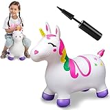 JOYIN Hüpftier Einhorn für Kinder, inklusive Luftpumpe, Aufblasbares Hüpfspielzeug aus,Hopser Unicorn,fördert Gleichgewichtssinn, hüpftier ab 2,3,4,5,6,Tierohren als Halt,Robust & Widerstandsfähig