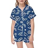 SUPTTING Mädchen Schlafanzug Weich Hautfreundlich, Pyjama-Set Kurzarm Kurze Hose Reverskragen, Nachtwäsche Niedlich Klassisch Fahrrad-Muster Kontrastpaspel Zweiteiler Sommer Regular Fit