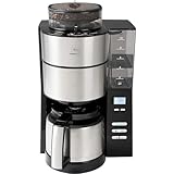 Melitta AromaFresh - Filterkaffeemaschine - integriertes Mahlwerk - mit Thermkanne - Tropfstopp - 10 Tassen - Schwarz (1021-12)