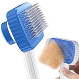 ACE2ACE Haustier Hundebürste Katzenbürste, Haustier Bürsten, Hundebürste Katzenbürste für Langhaar und Kurzhaar, Sauberes Haustierhaar von der Bürste mit Einem Knopf, Weißblau
