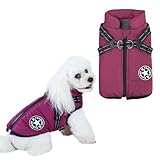 YHQPHZM Hundemantel, warme Hunde-Winterjacke, Haustierjacke, lila, wasserdicht, winddicht, Haustiermantel mit integriertem Geschirr, Hunde-Fleeceweste mit Reißverschluss, kaltes Wetter für kleine und