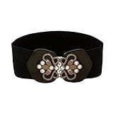 Breiter Gürtel für Damen, modisch, dekorativ, elastisch, vielseitiger Taillengürtel für Flagge, Fußball, Schwarz , Einheitsgröße