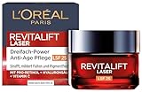L'Oréal Paris Anti-Aging-Tagescreme LSF 25 mit Dreifachpower für Frauen: mildert Falten & strafft die Haut, mit Pro-Retinol, Hyaluronsäure und Vitamin C, RevitaLift Laser, 1x 50ml