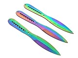 KOSxBO® 3er Effektlack Rainbow Tomahawk Wurfmesser Set - Wurfdolch 22,5 cm - Dagger - Outdoor - Jagd- Survival - Messer - inklusive Cordura Holster - Anfänger Profi Wurfmesser Throwing Knives Set