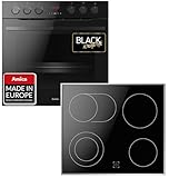Amica Einbaukochfeld-Set Glaskeramik-Kochfeld Umwälzung Teleskopverlängerung Bräterzone Schwarz Herd Kochfeld Kombination Einziehbarer Knebel