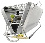 GARDINGER BBQ 42 mobiler Koffergrill aus Edelstahl für Gaskartuschen Holzkohle | Klappbarer Camping-Grill für Picknick Outdoor mit Grillzange | 31x20x7 cm