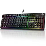 KOORUI Gaming Tastatur, Mechanisch Tastatur QWERTZ Deutsches Layout 104 Tasten 26 RGB Hinterleuchtet Kabelgebunden Gaming Keyboard für Windows MacOS Linux-Rotem Schalter