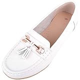 Damen Schlupfschuhe Leder Loafer/Deck/Bootsschuhe/Sandalen, Weiß - weiß - Größe: 39 EU