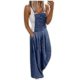 Damen Latzhose Jeans, Mode Playsuit Lange Hosen Sexy Casual Breite Beine Hosen Loose Denim Baggy Spielanzug Latzjeans Jumpsuit Women 's Lätzchen Denimhose Hosen Lätzchen Damen-Jeans Jeanshosen