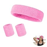 3 Stück Schweißband-Set, Schweissband und Stirnband Set mit 2X Schweißbändern für die Handgelenke + 1x Stirnband Baumwollschweißband Sport Wristbands Headbands für Fitness Sport Laufen
