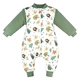 JiAmy Baby Schlafsack mit Füßen und Langarm Schlafanzug 3.5 Tog Baumwolle mit Abnehmbaren Ärmel Tragbare Decke für 6-18 Monate