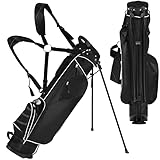 COSTWAY Golfbag, Golf Stand Bag mit Standfüßen, Regenhaube & 4-facher Unterteilung, tragbare Pencil Bag mit Kopfteil & Tragegurt, leichte Golftasche für Damen & Herren (Schwarz)