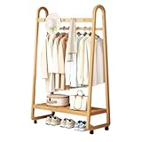 Multifunktionaler Rollkleiderständer mit 3–5 Haken, Bambus-Schuhregal, verstellbarer Kleiderständer für Schlafzimmer und Wohnzimmer, 80 cm Holzdesign