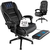 Chefsessel Bürostuhl210KG Belastung aus weichem PU Leder, ergonomischer Schreibtischstuhl mit hoher Rückenlehne, verstellbaren Armlehnen & großer Sitzfläche für Homeoffice und Büro, Mattschwarz