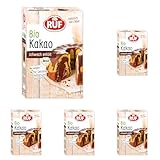 RUF Bio-Kakao schwach entölt, Kakao-Pulver in Bio-Qualität, als Back-Kakao und Trink-Schokolade, glutenfrei, vegan und zuckerfrei, 125g (Packung mit 5)