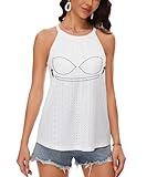 ANYFITTING Damen Tank Top mit Integriertem BH Ärmellose Neckholder Tops Damen Unterhemd BH Hemd Loose Tops BH Top Damen mit Cups Weiß mit Loch L