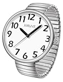 XIRUVE Damen Herren Gut Lesbar 43mm Gehäuse mit Große Ziffern Weißes Zifferblatt Edelstahl Zugarmband Analog Quarz Armbanduhr
