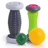 Igelball Fußmassage, EliaValth Fußmassageroller, Fussmassagegerät für Plantarfaszitis Erleichterung, Reflexologie Werkzeug - 2 Massageroller & 2 Massageball (Grau, Large)